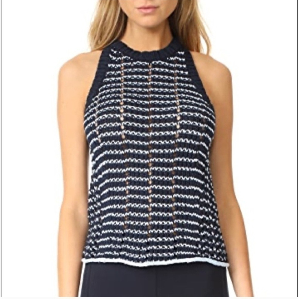 Rag‎ & Bone Womebs Daniela Chunky Cable Knit Blue Tank Top Sweater $295 Sz XXS